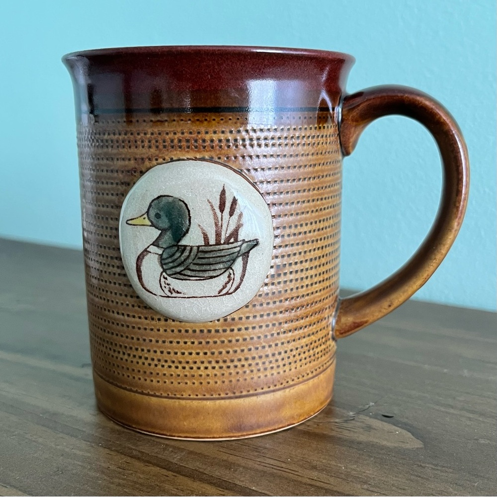 Otagiri Mug Mallard Duck on Ribbed Body Vintage Japan